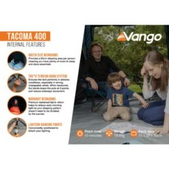 Vango Airbeam Vango Tacoma 400 Poled Tent Package (incl Footprint) -Vango Camping Shop tacoma 400 infographic2 lowres