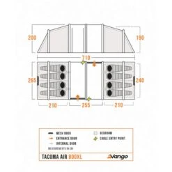 Vango Airbeam Vango Tacoma Air 800xl Tent Package (incl Footprint) 22 Vango Airbeam Vango Tacoma Air 800xl Tent Package (incl Footprint) -Vango Camping Shop tacoma air 800xl floorplan low res